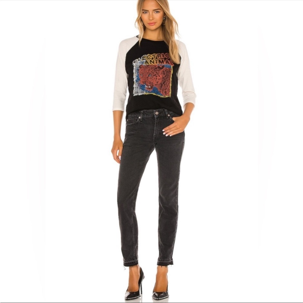 FREE PEOPLE WE THE FREE SLIM BOYFRIEND FRAYED CUFF BLACK SIZE 24 NWT